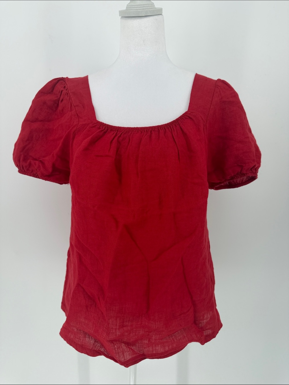 Bellambia Red 100% Linen Puff Sleeve Blouse Made in Italy S